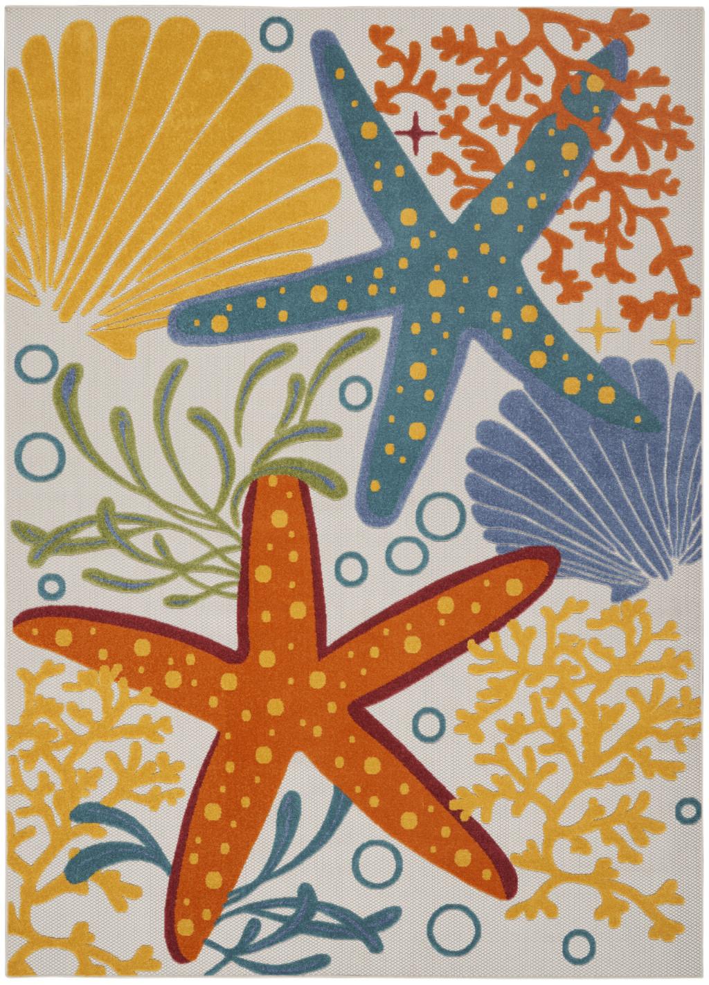 7' X 10' Yellow And Ivory Indoor Outdoor Area Rug