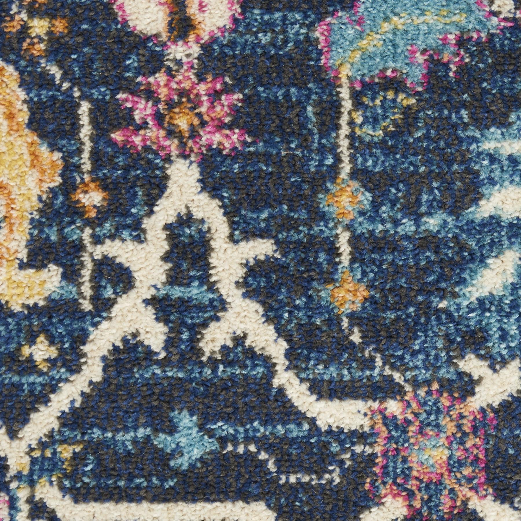 4' Navy Blue Yellow And Pink Floral Round Rug