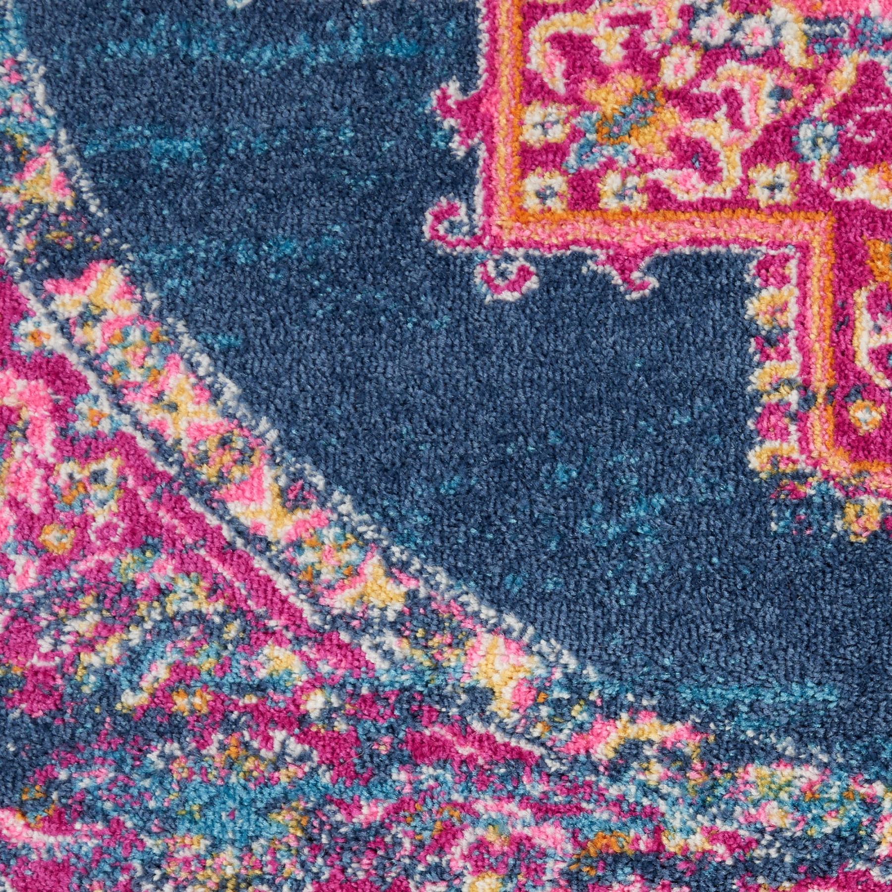 4' Blue And Pink Medallion Distressed Round Rug