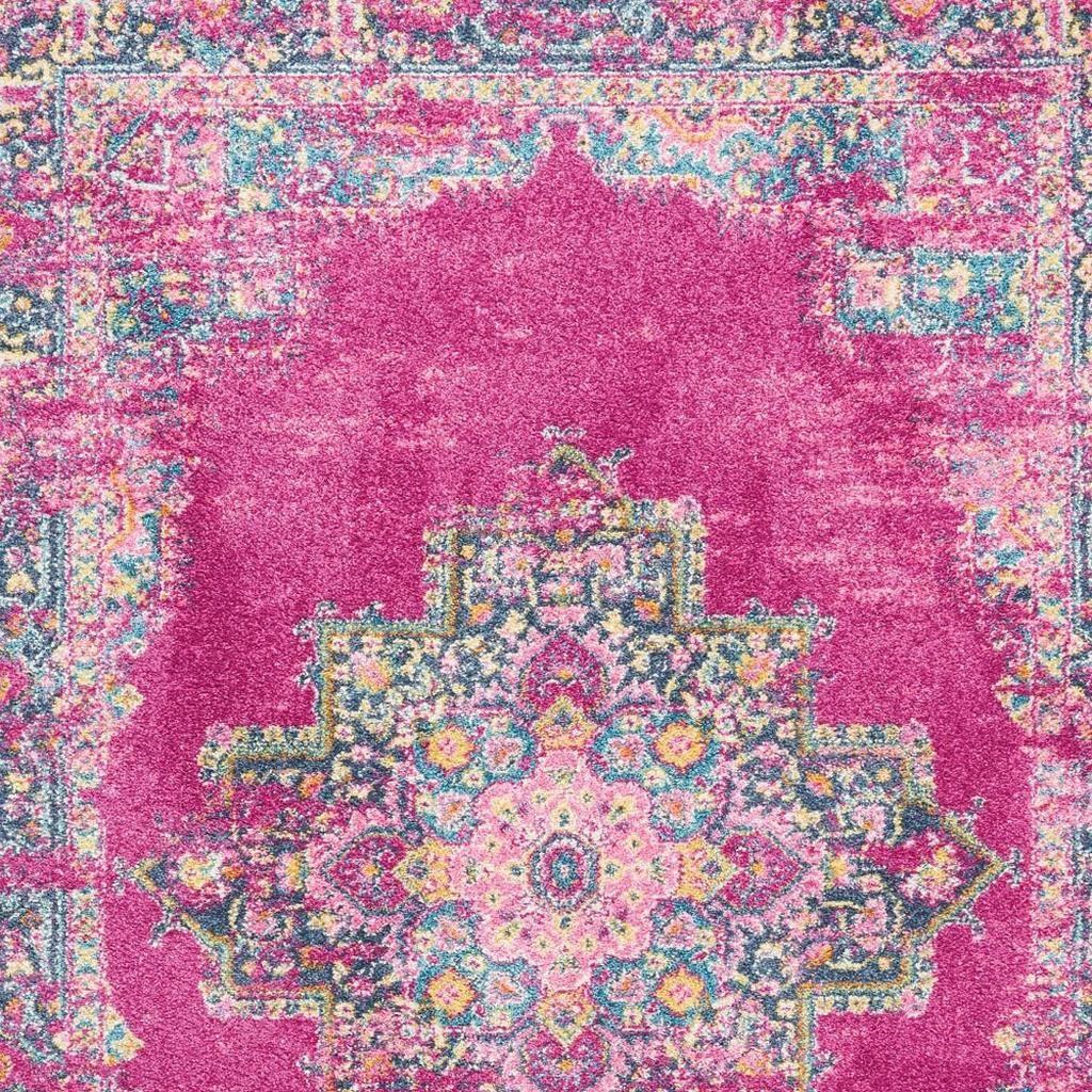 4' X 6' Fuchsia And Blue Oriental Distressed Area Rug