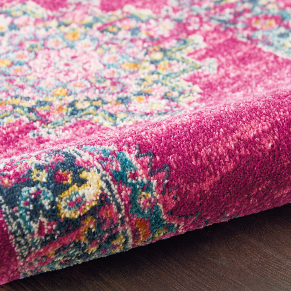 4' X 6' Fuchsia And Blue Oriental Distressed Area Rug