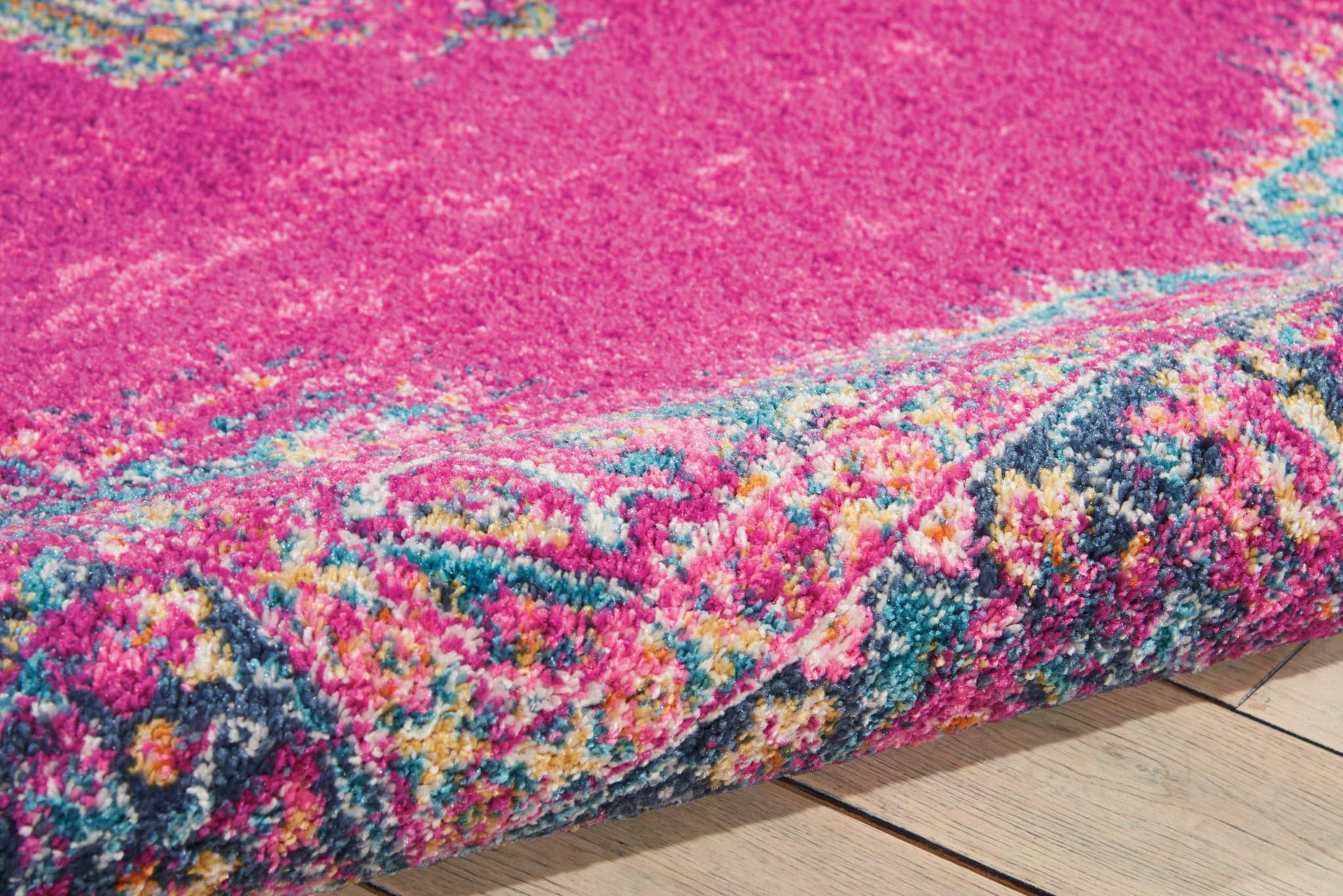 5' X 7' Fuchsia And Blue Oriental Distressed Area Rug