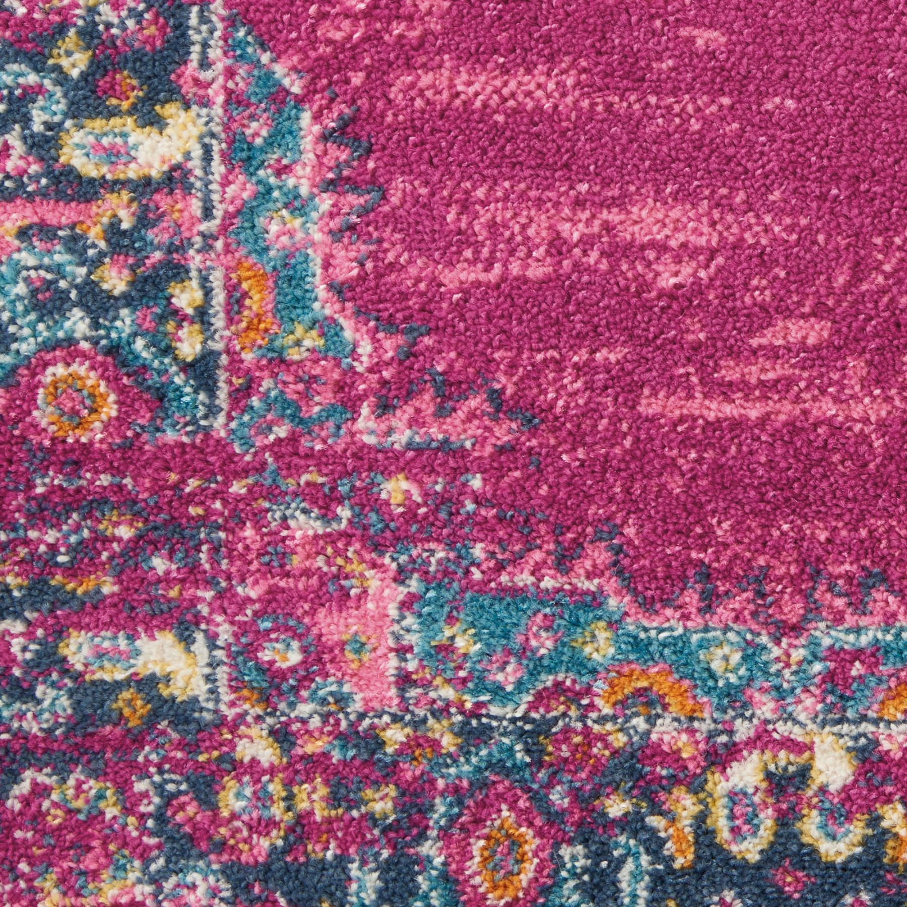 7' X 10' Fuchsia And Blue Oriental Distressed Area Rug