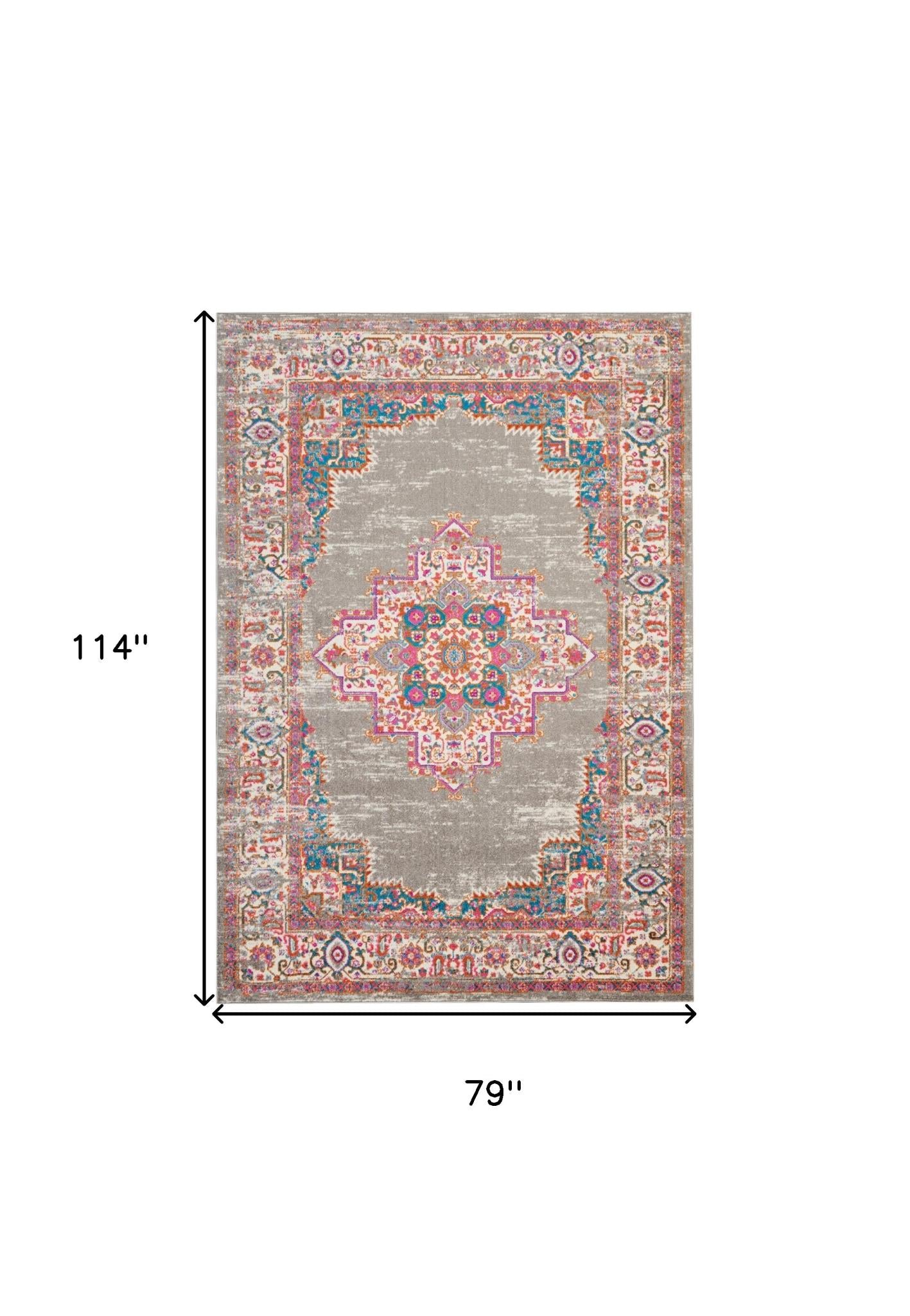 7' X 10' Gray And Gold Medallion Distressed Area Rug