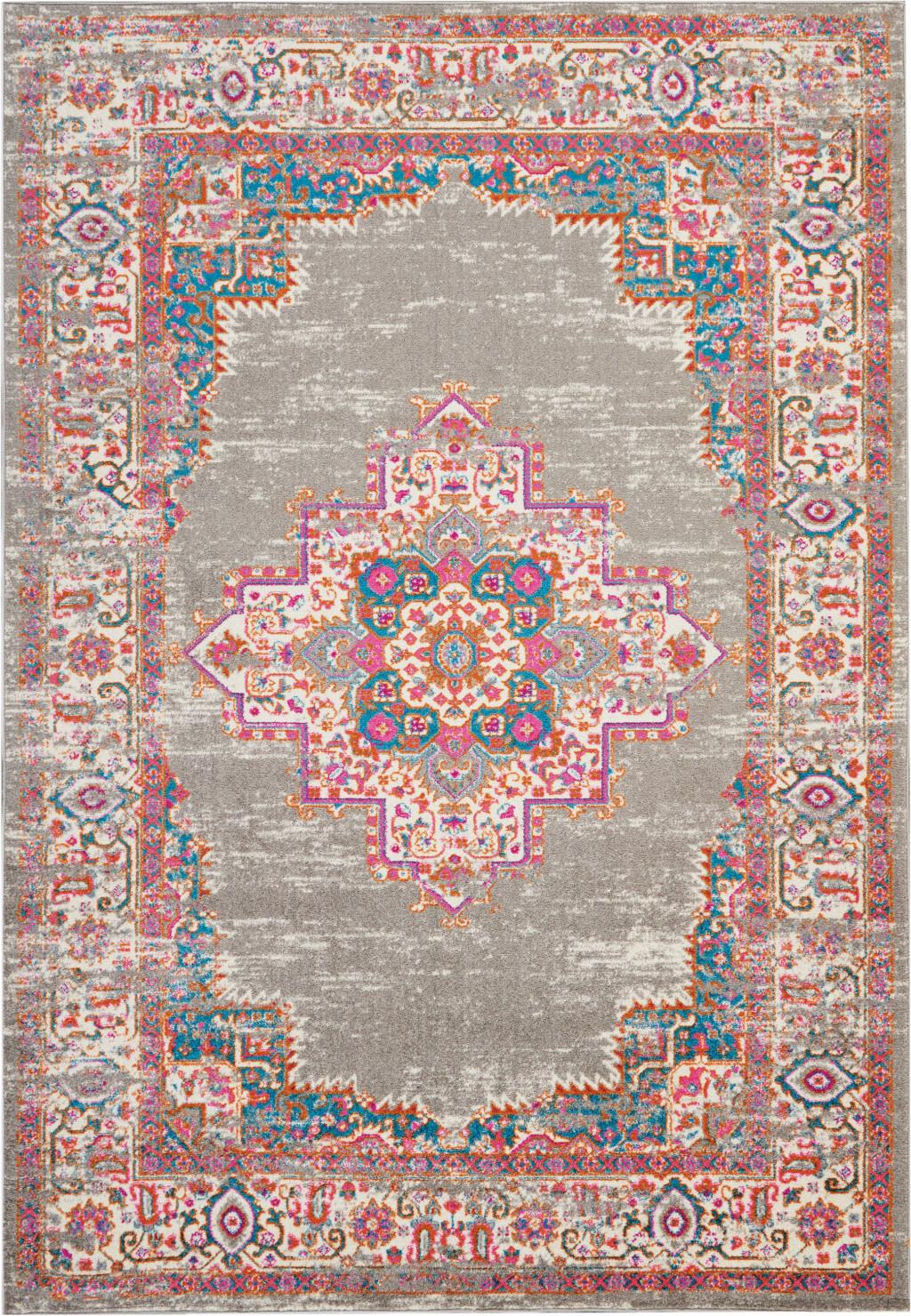 7' X 10' Gray And Gold Medallion Distressed Area Rug