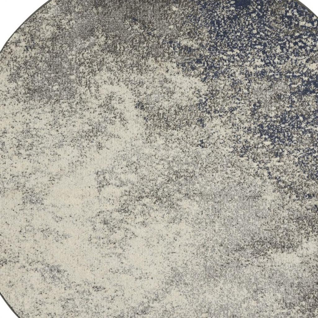 4' Gray And Ivory Abstract Round Rug