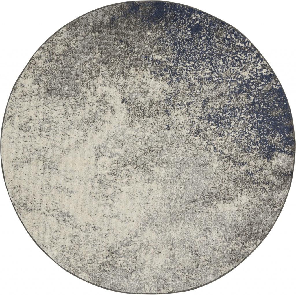 4' Gray And Ivory Abstract Round Rug