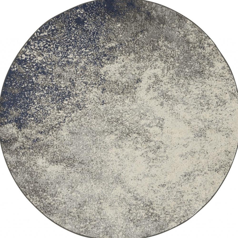 5' Gray And Ivory Abstract Round Rug