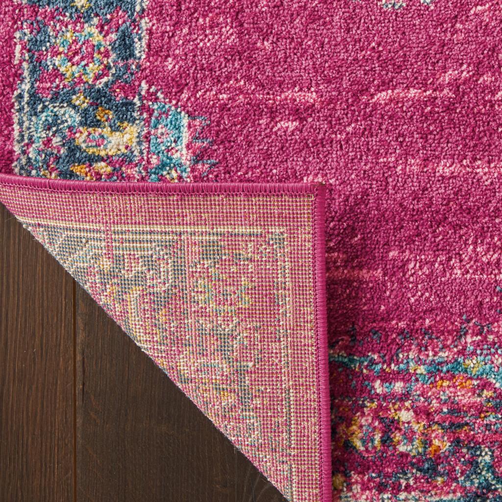 8' X 10' Fuchsia And Blue Oriental Distressed Area Rug