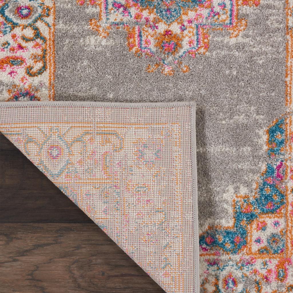 8' Gray And Gold Medallion Distressed Runner Rug