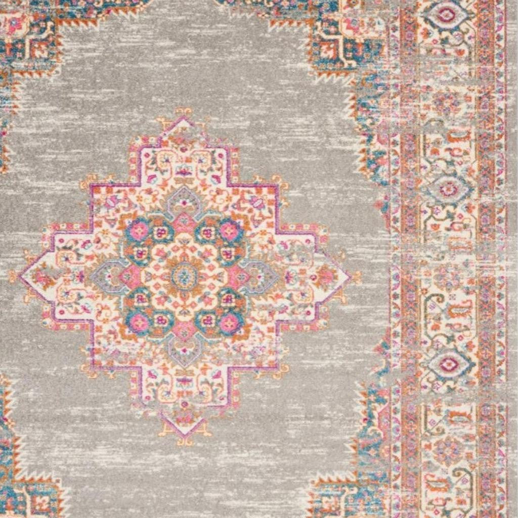8' X 10' Gray And Gold Medallion Distressed Area Rug