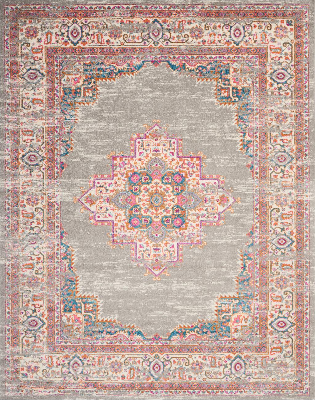 8' X 10' Gray And Gold Medallion Distressed Area Rug