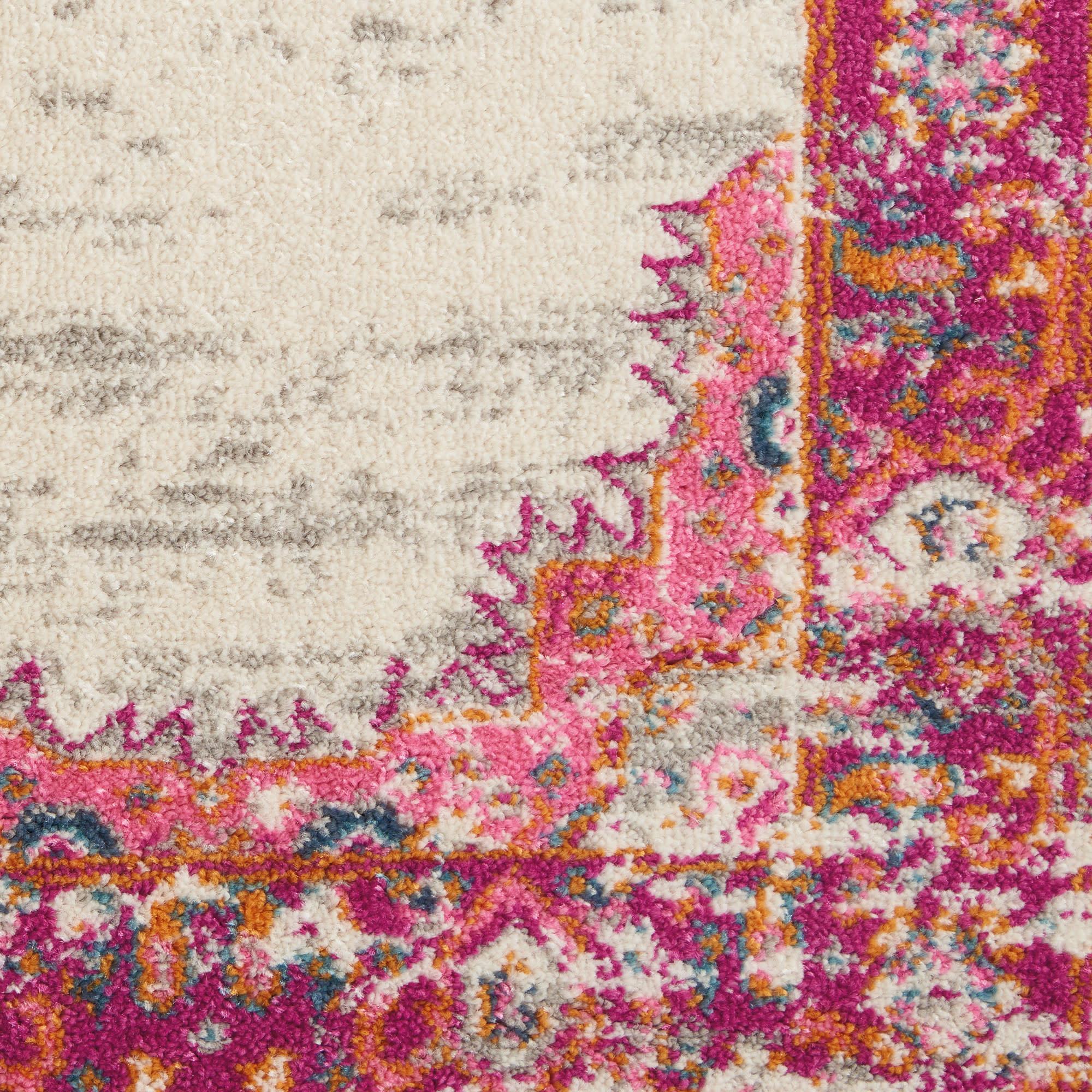 5' X 7' Ivory And Fuchsia Oriental Distressed Area Rug