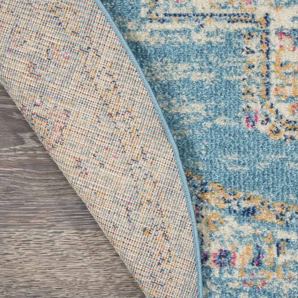 4' Blue And Ivory Southwestern Distressed Round Rug