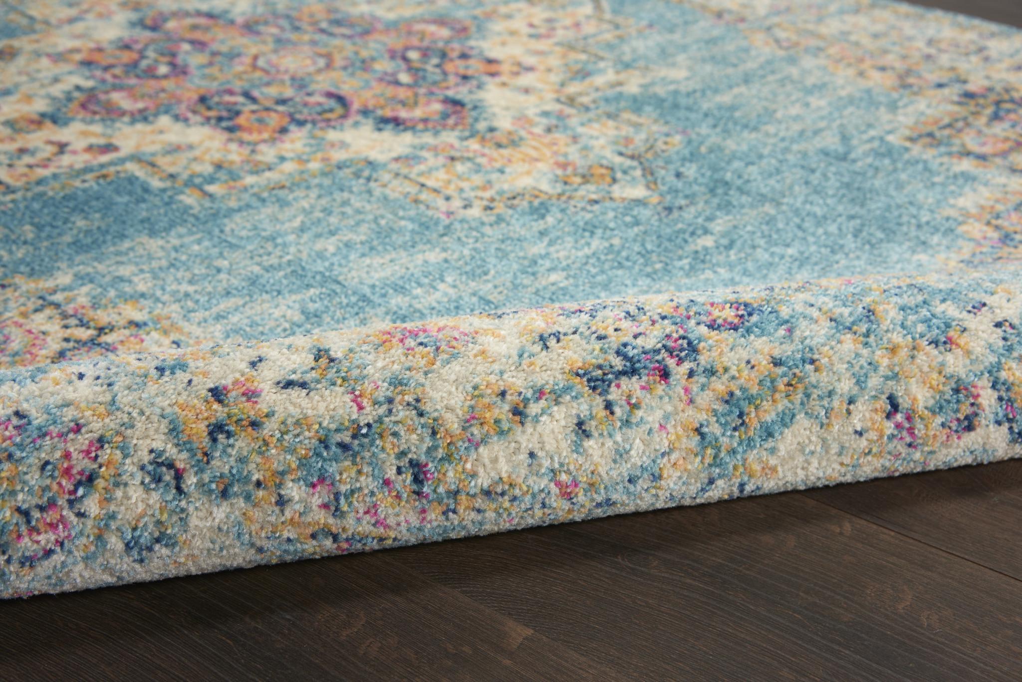 4' Blue And Ivory Southwestern Distressed Round Rug