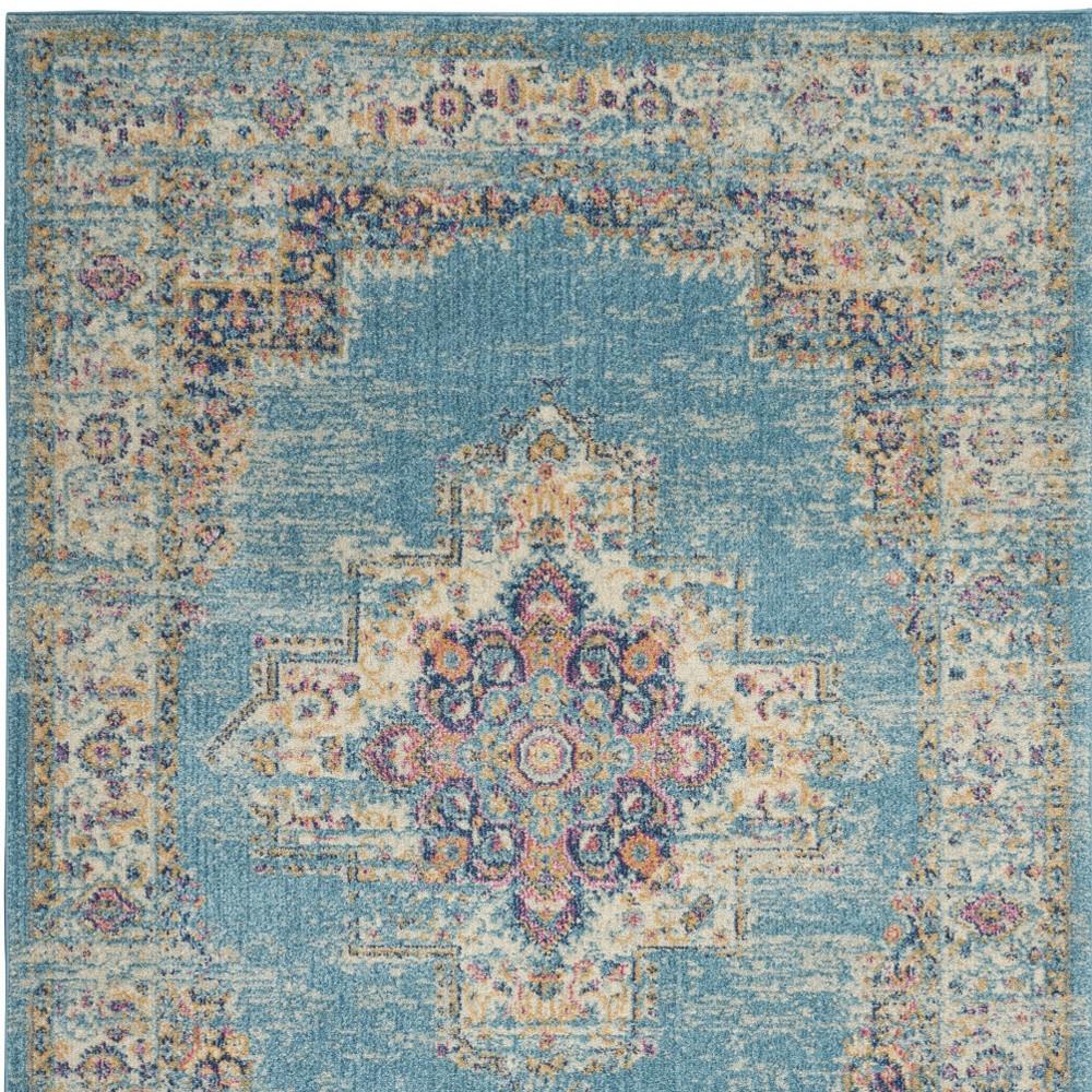 5' X 7' Blue And Ivory Southwestern Distressed Area Rug