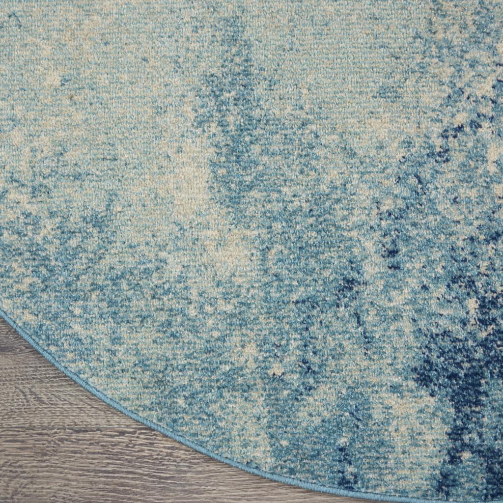4' Blue And Ivory Abstract Round Rug