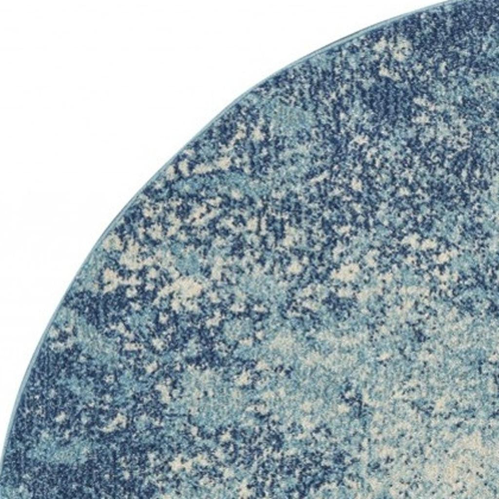 4' Blue And Ivory Abstract Round Rug