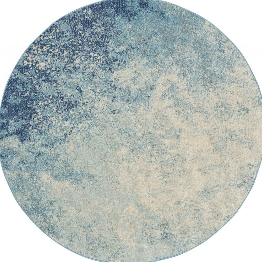 4' Blue And Ivory Abstract Round Rug