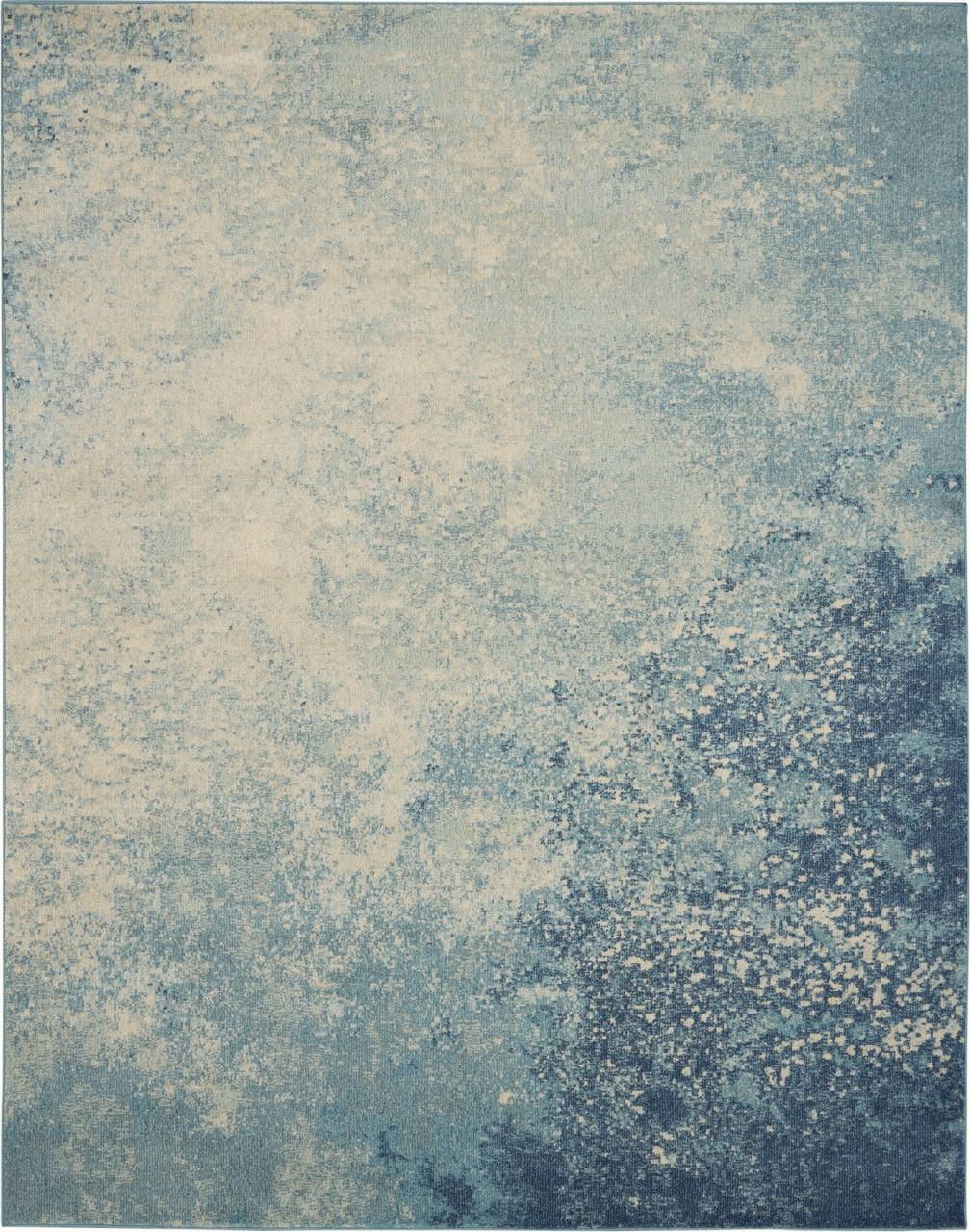 7' X 10' Blue And Ivory Abstract Area Rug