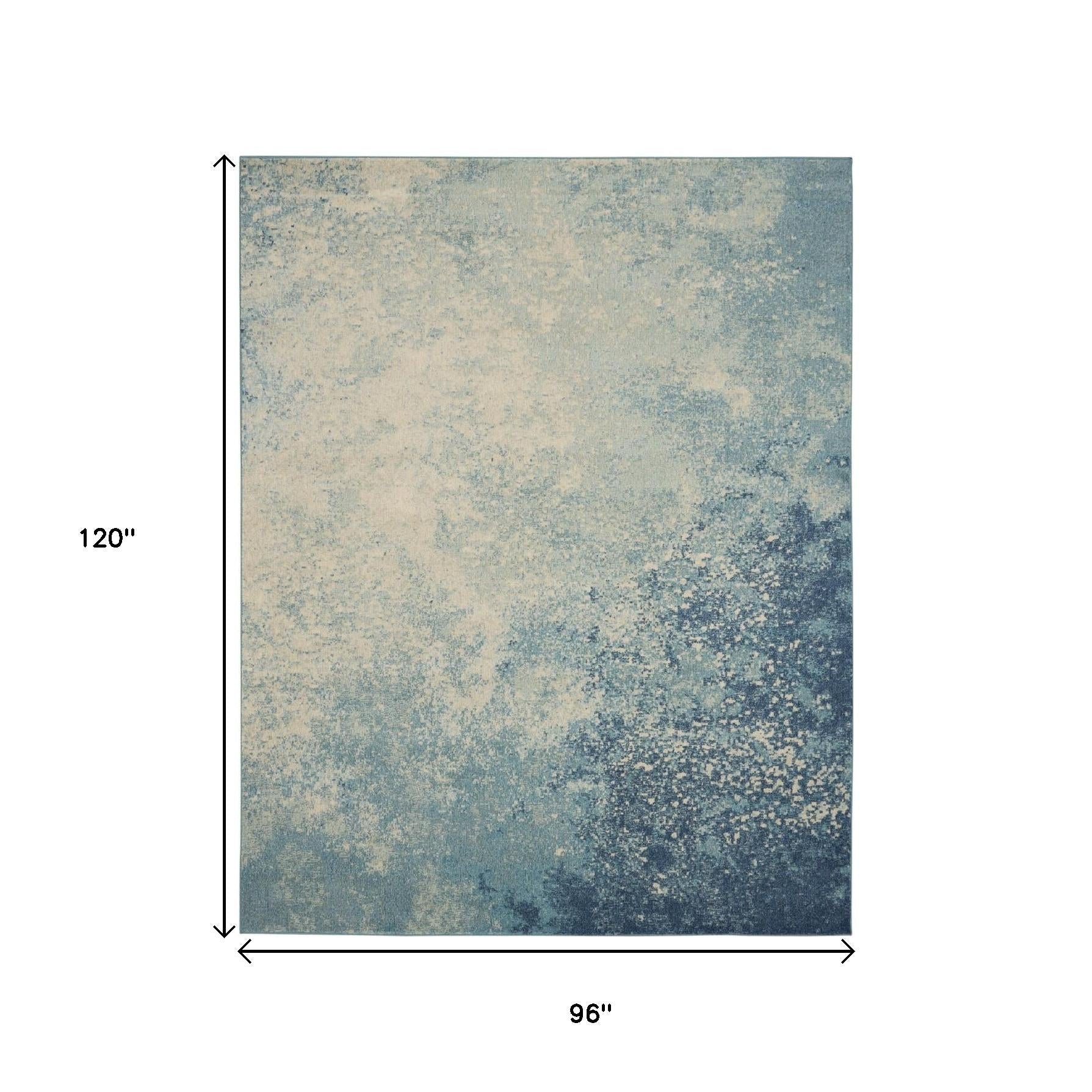 8' X 10' Blue And Ivory Abstract Area Rug