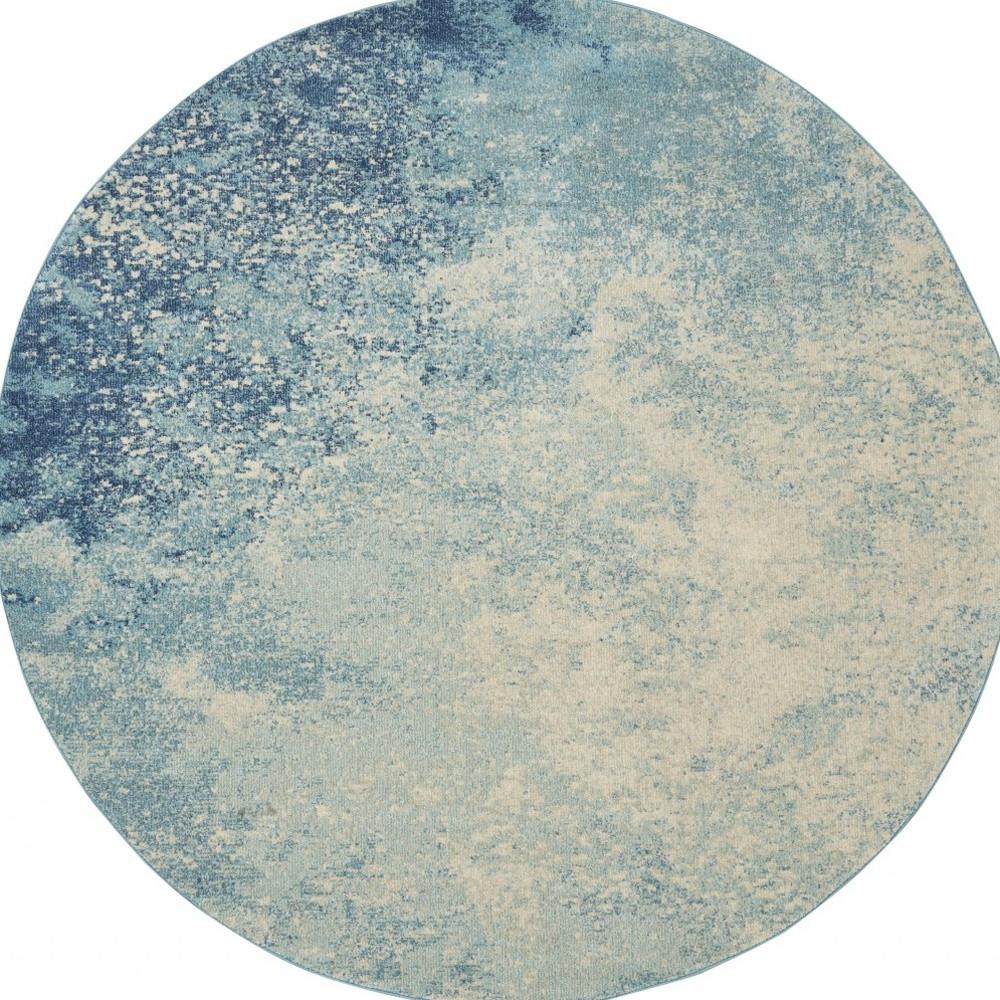 8' Blue And Ivory Abstract Round Rug