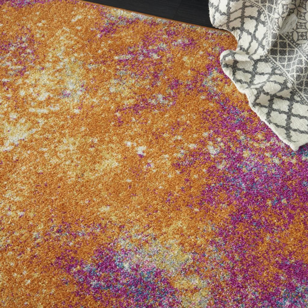 5' X 7' Blue And Orange Abstract Area Rug