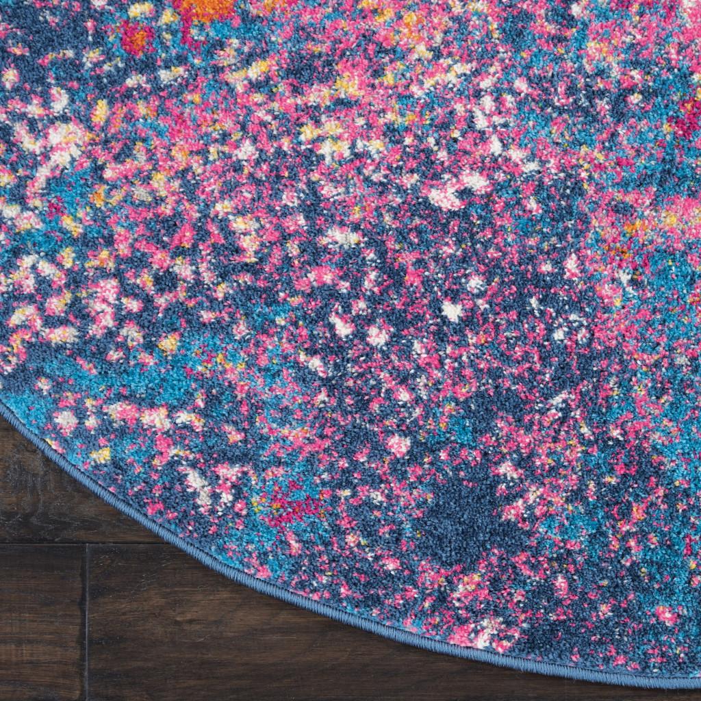 5' Blue And Orange Abstract Round Rug