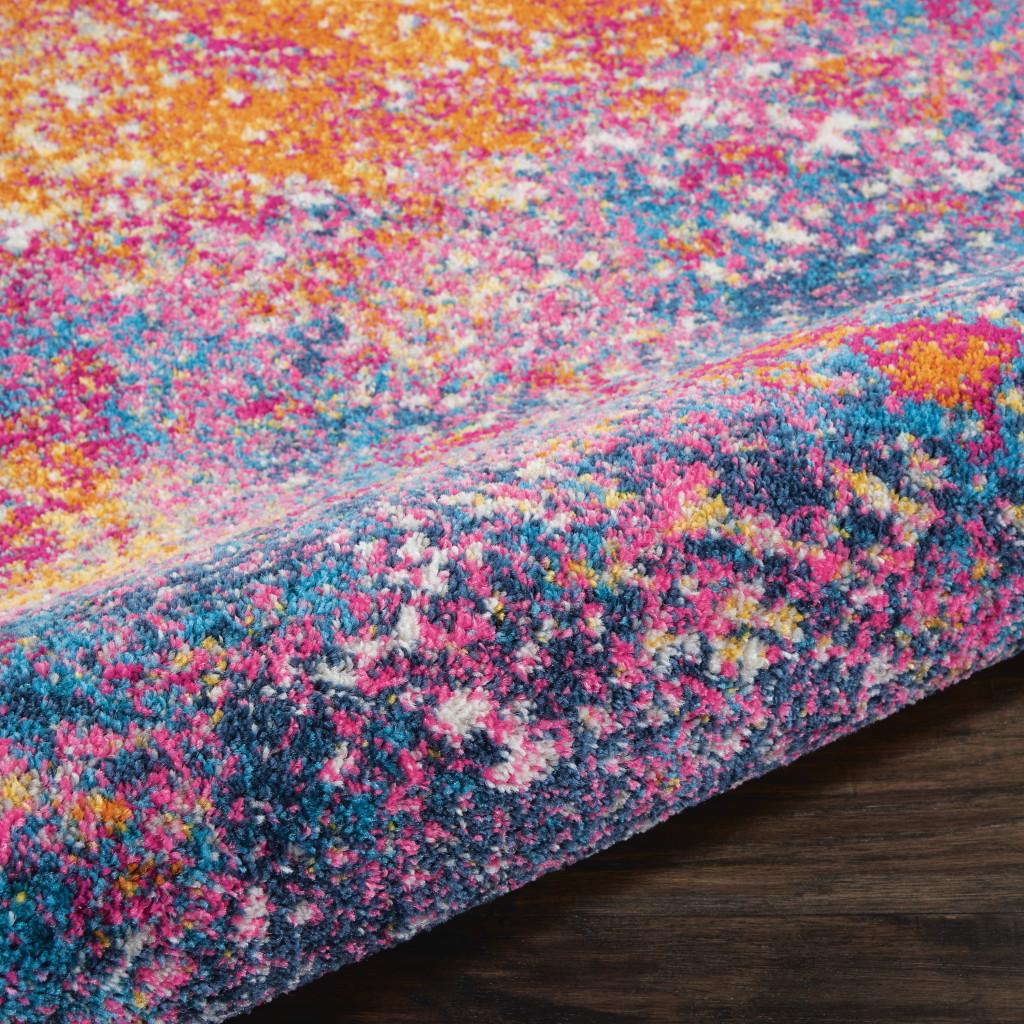 5' Blue And Orange Abstract Round Rug