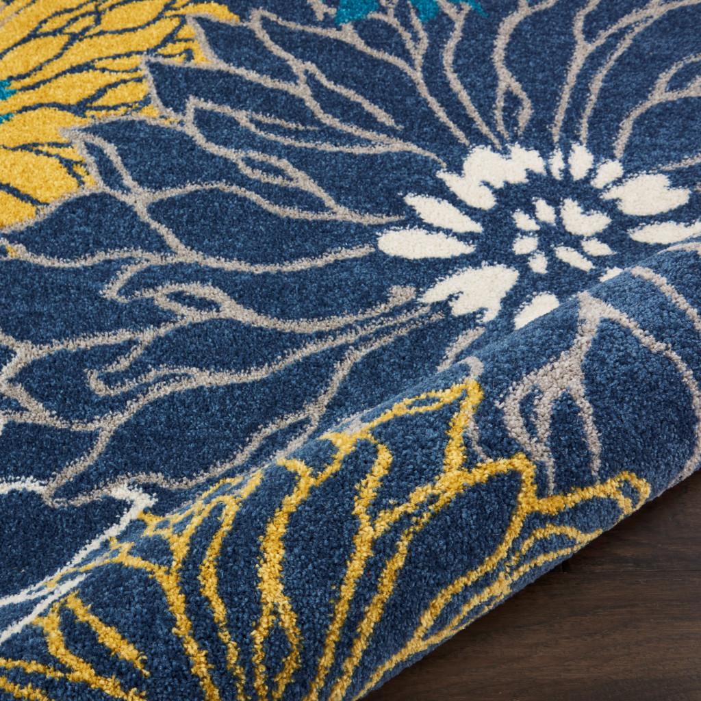 5' X 7' Blue And Gold Floral Area Rug
