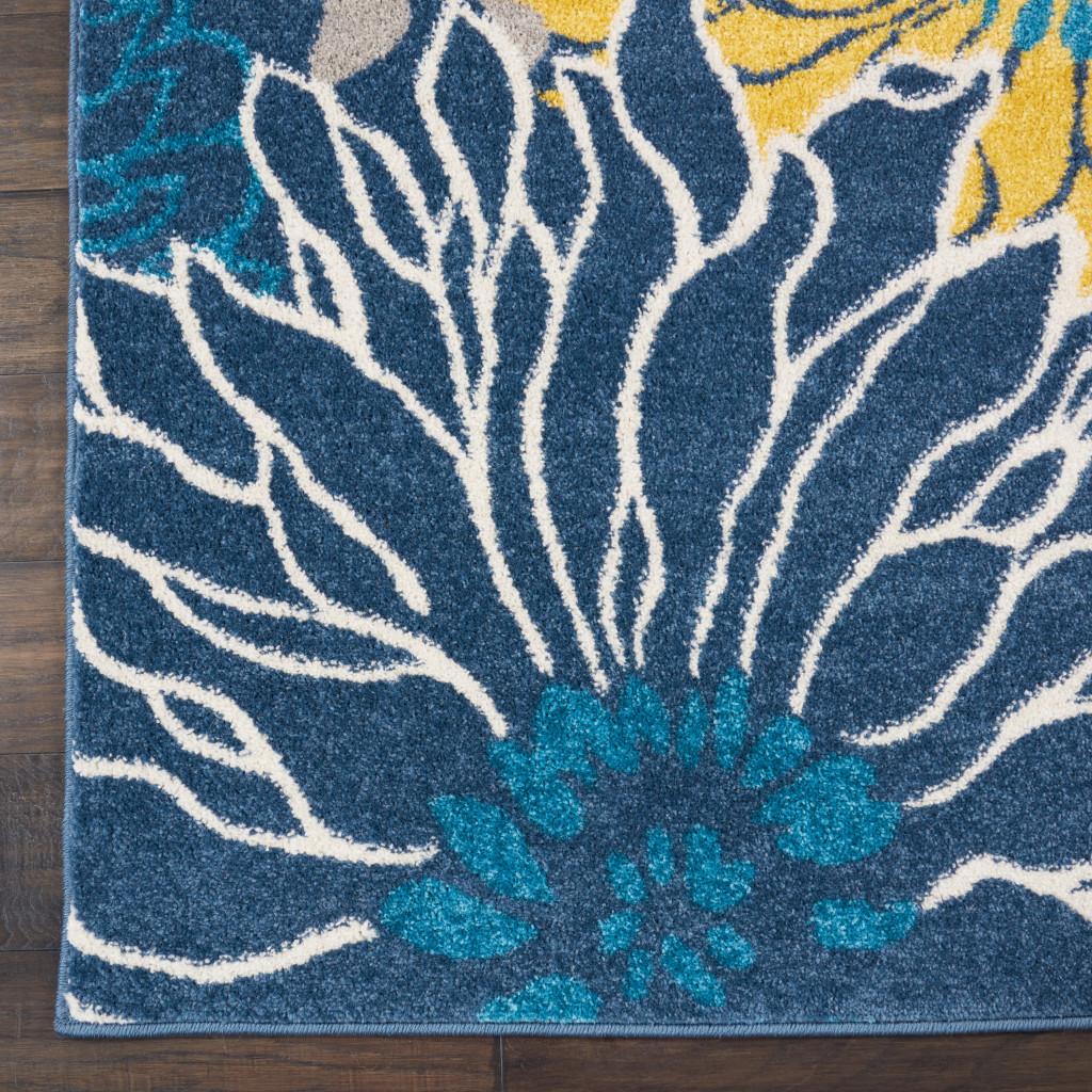 7' X 10' Blue And Gold Floral Area Rug