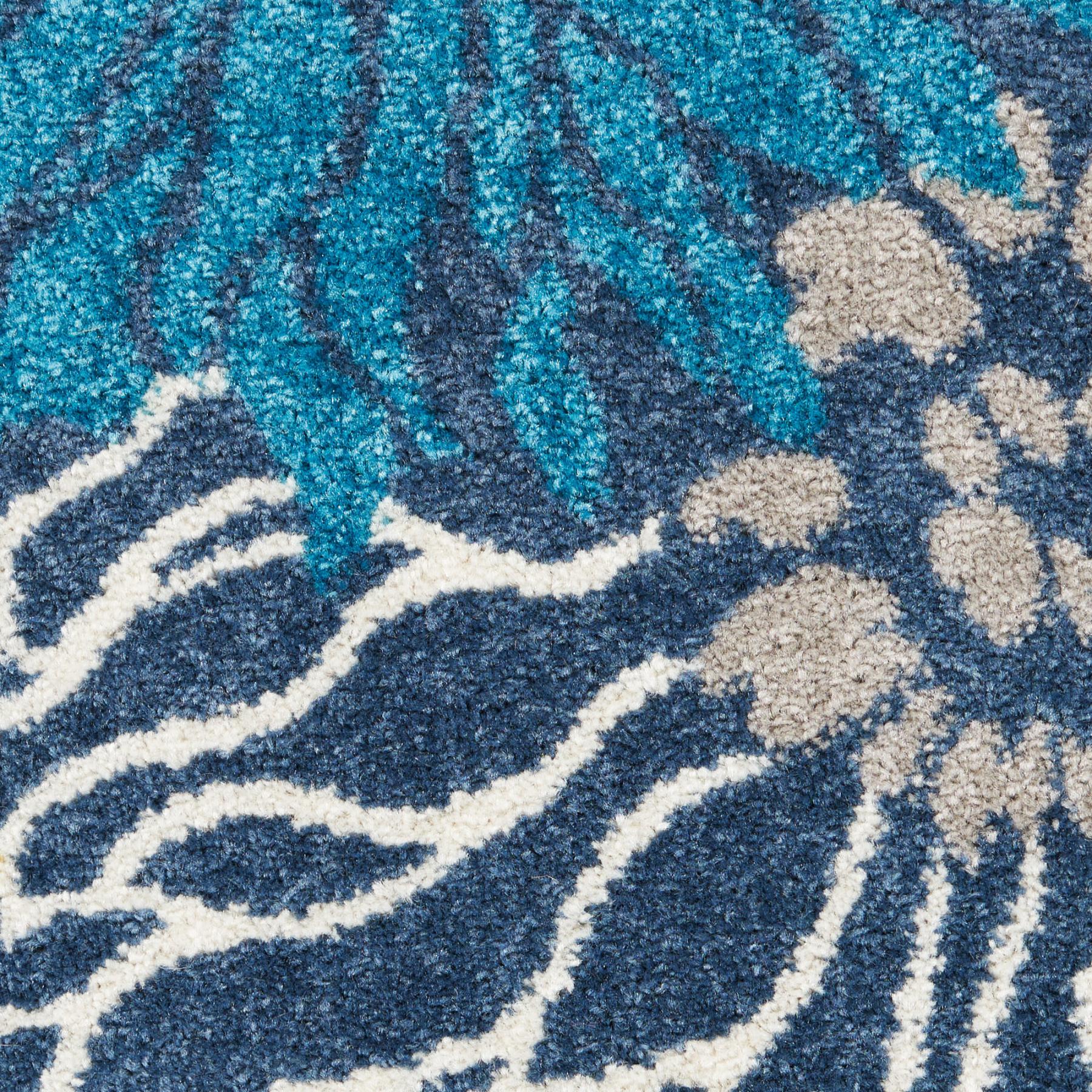 8' Blue And Gold Floral Round Rug