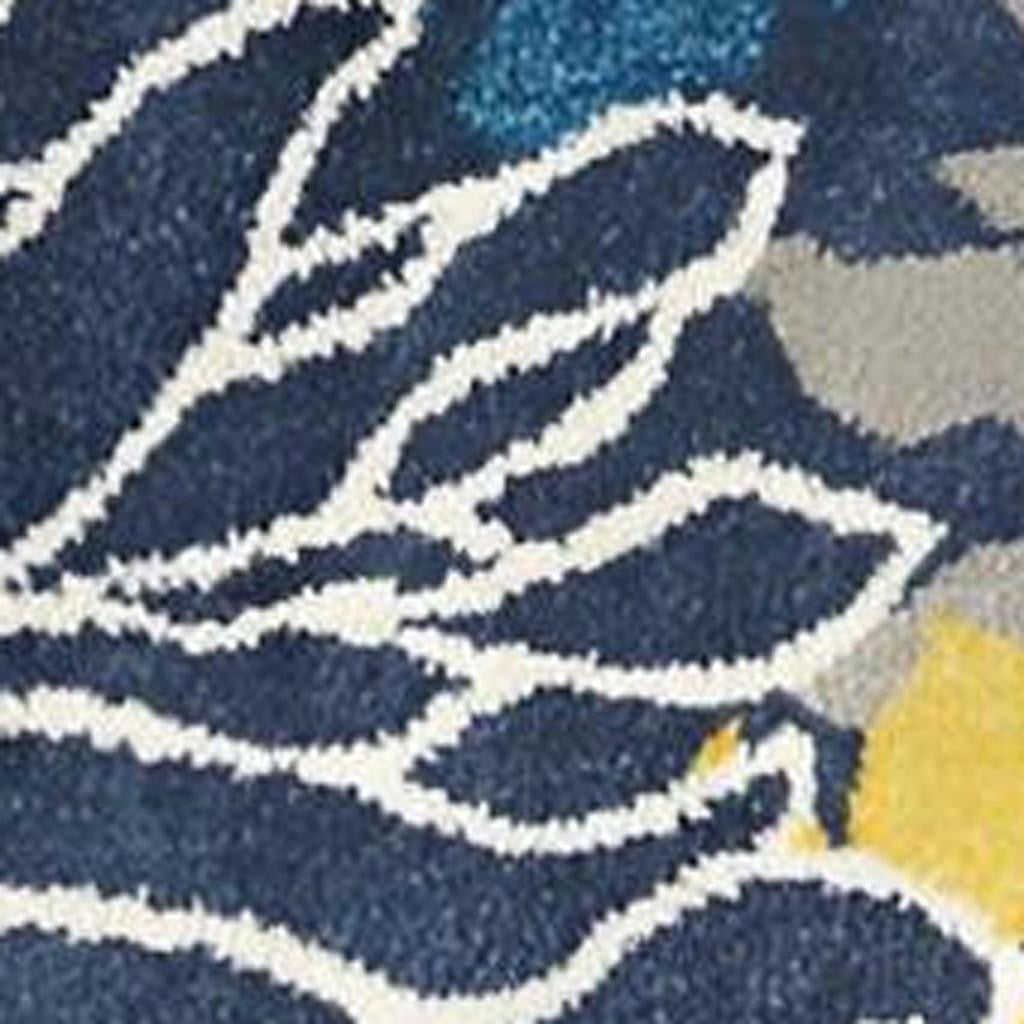 8' Blue And Gold Floral Round Rug