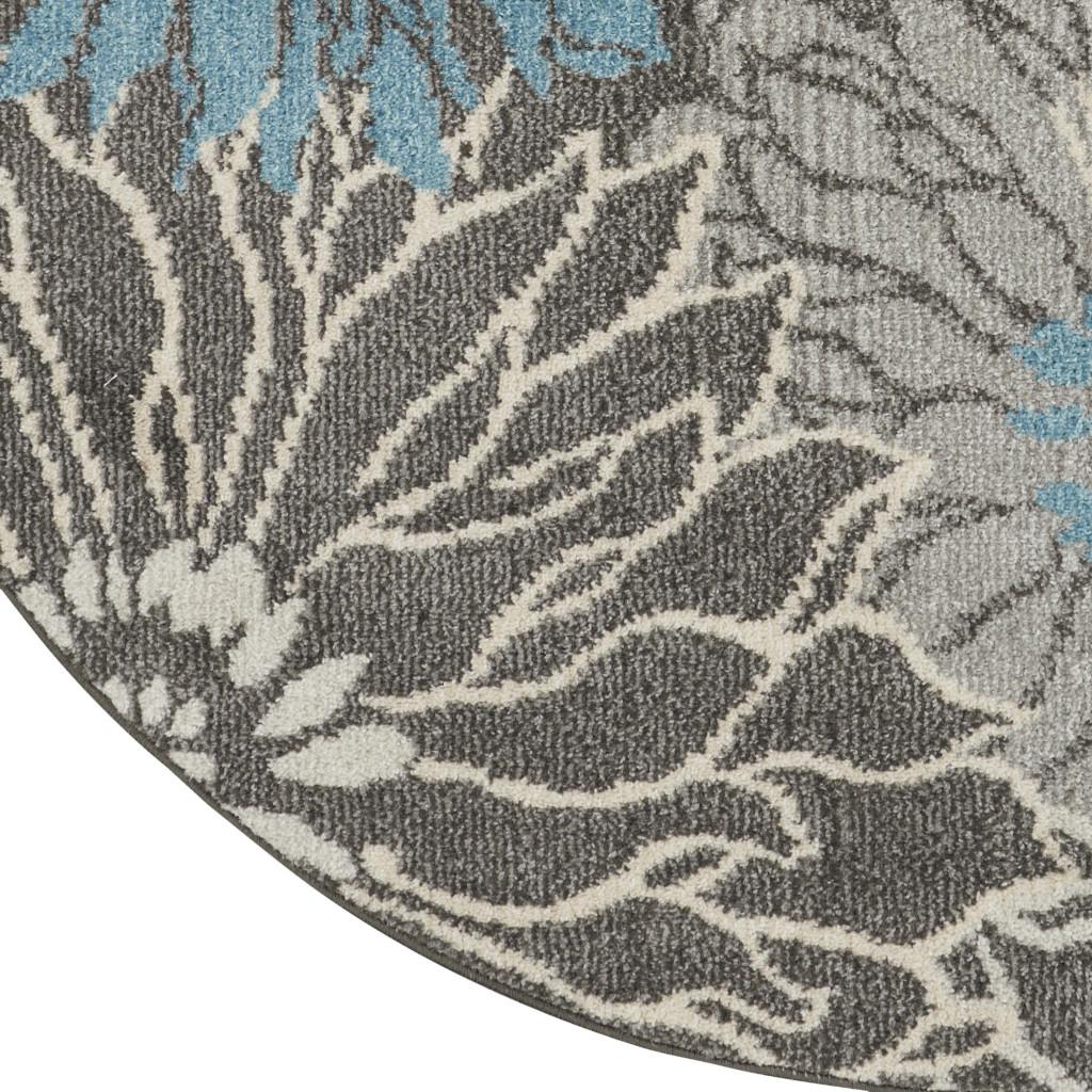 4' Blue And Gray Floral Round Rug