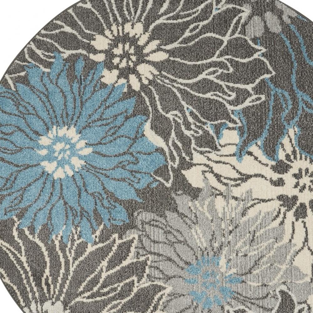 4' Blue And Gray Floral Round Rug