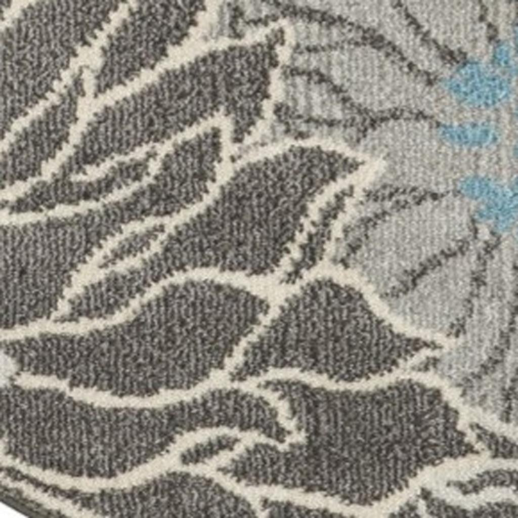 5' Blue And Gray Floral Round Rug