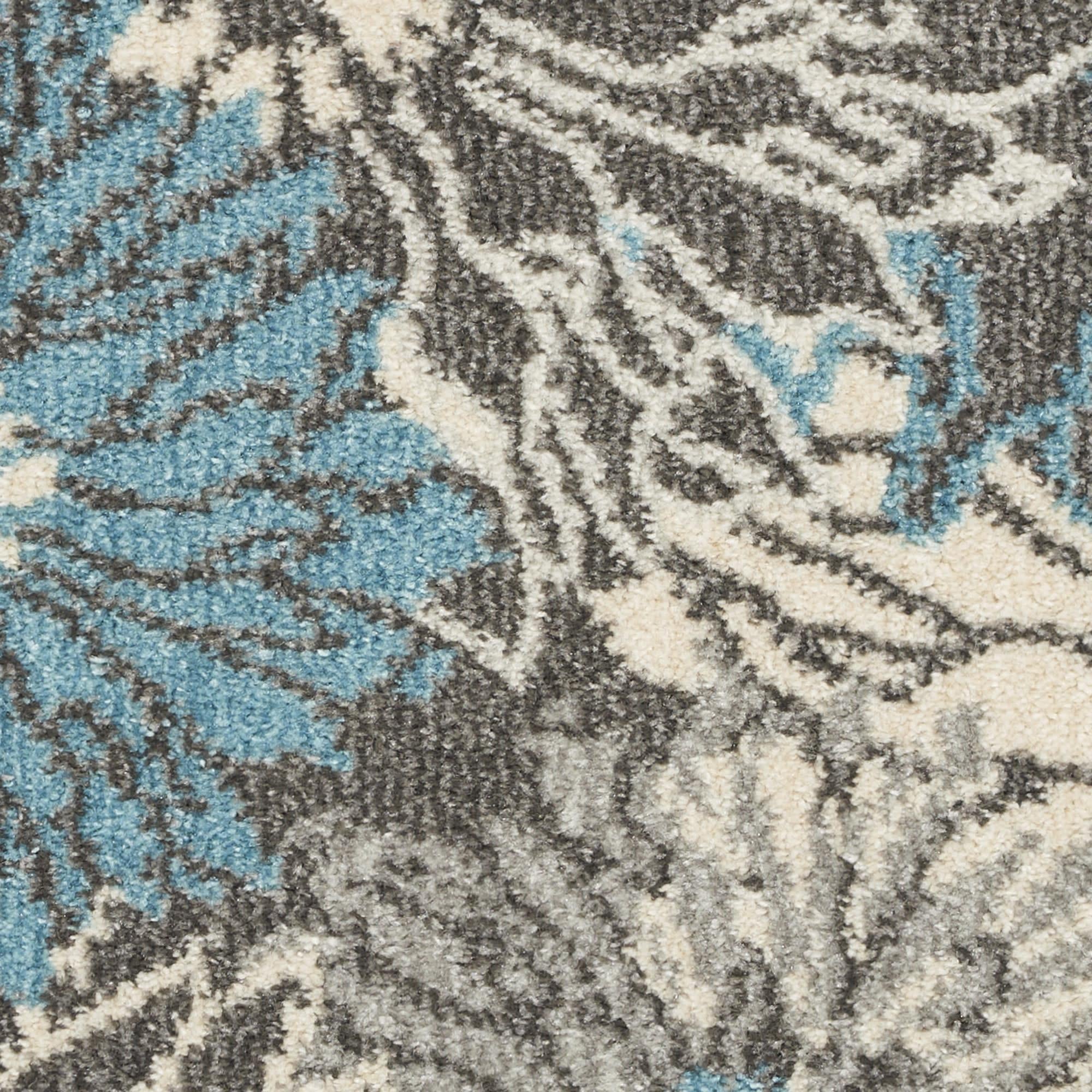 7' X 10' Blue And Gray Floral Area Rug