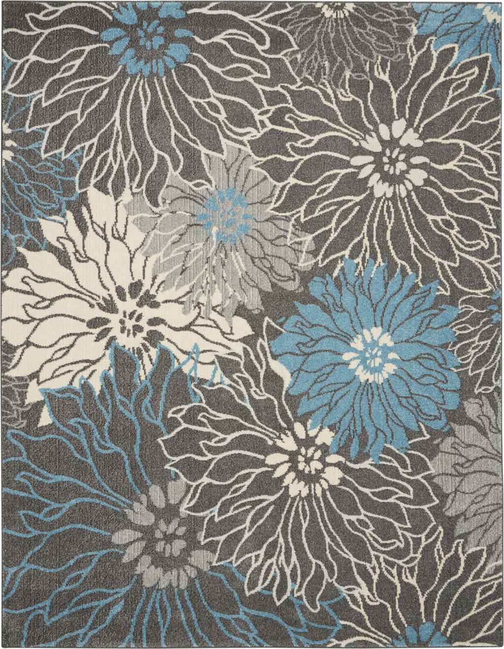 7' X 10' Blue And Gray Floral Area Rug
