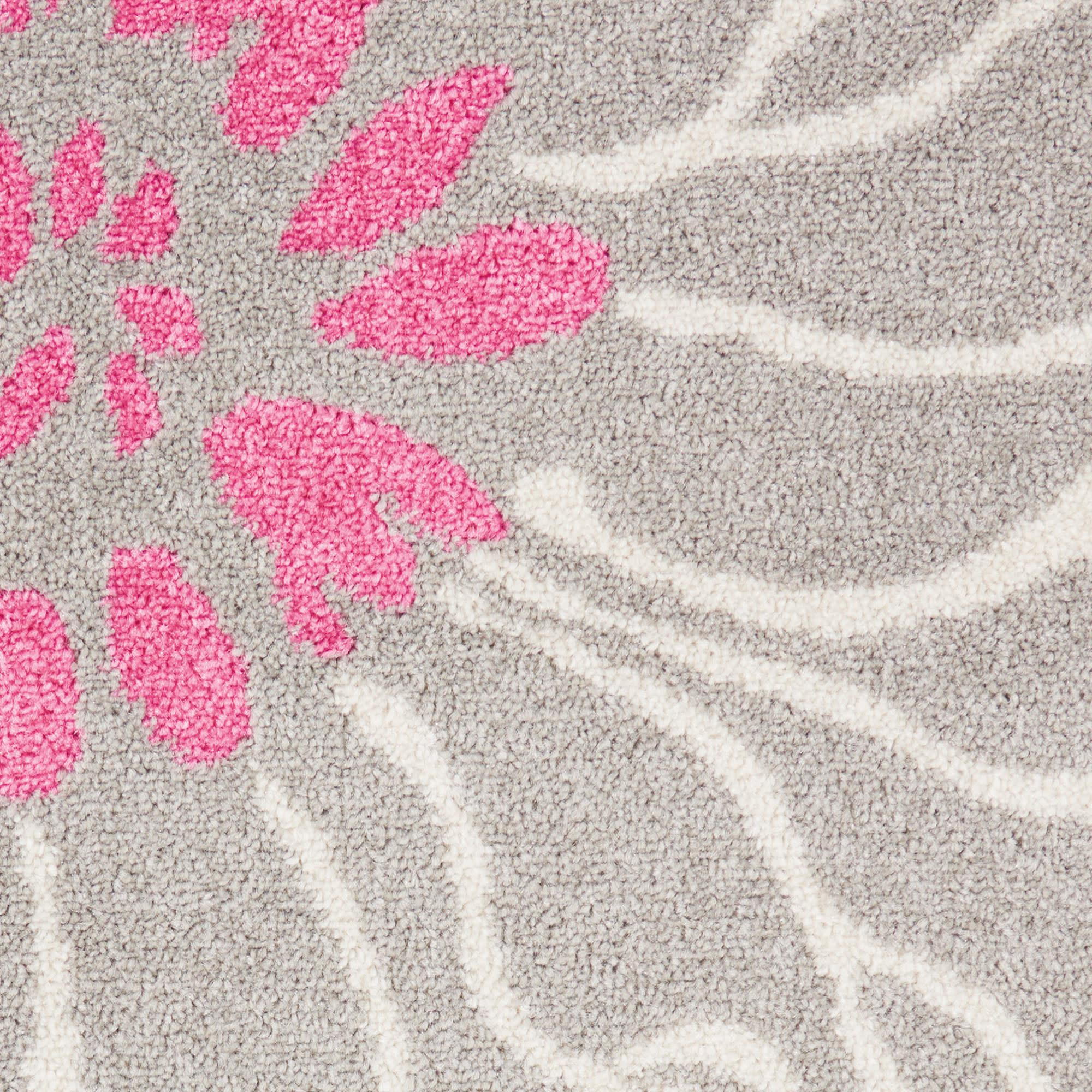 10' Gray And Pink Floral Runner Rug
