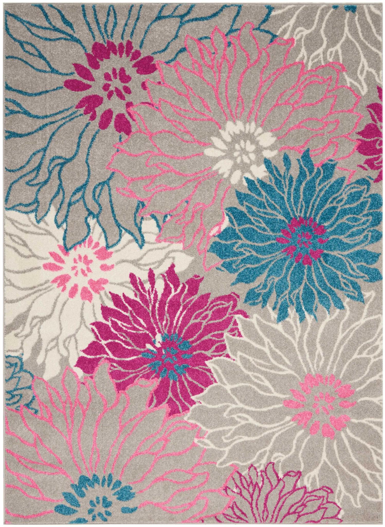 5' X 7' Gray And Pink Floral Area Rug