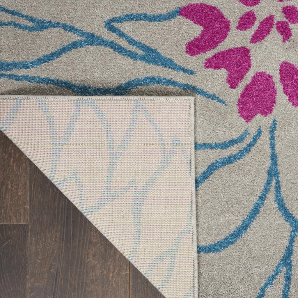5' X 7' Gray And Pink Floral Area Rug