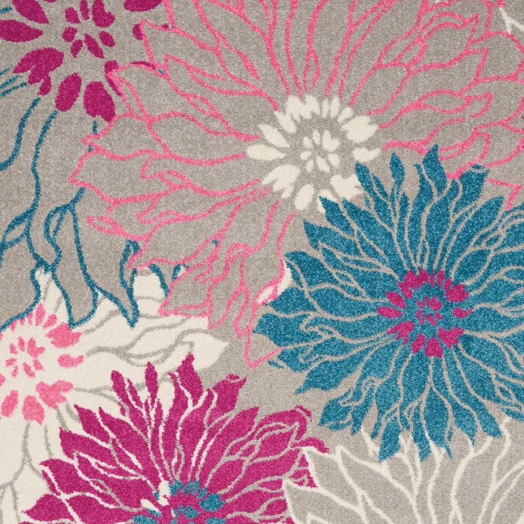 5' X 7' Gray And Pink Floral Area Rug