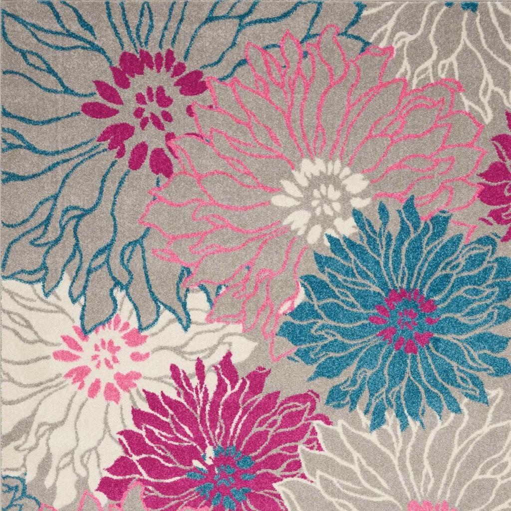 5' X 7' Gray And Pink Floral Area Rug
