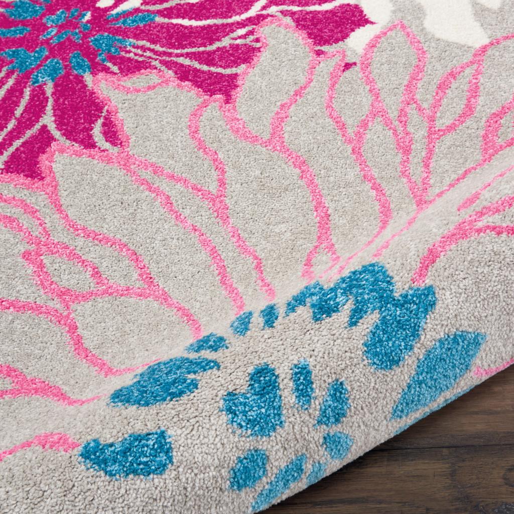 5' X 7' Gray And Pink Floral Area Rug