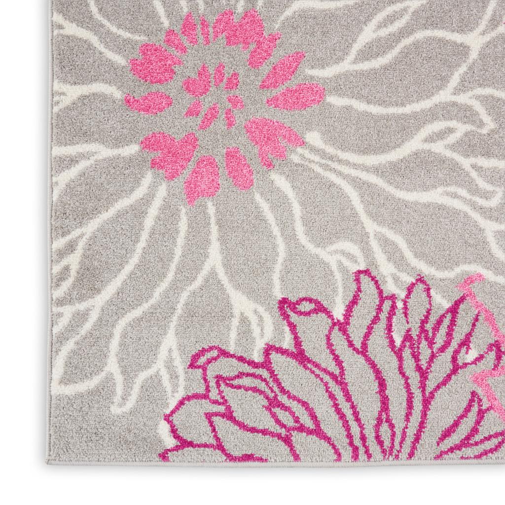 5' X 7' Gray And Pink Floral Area Rug