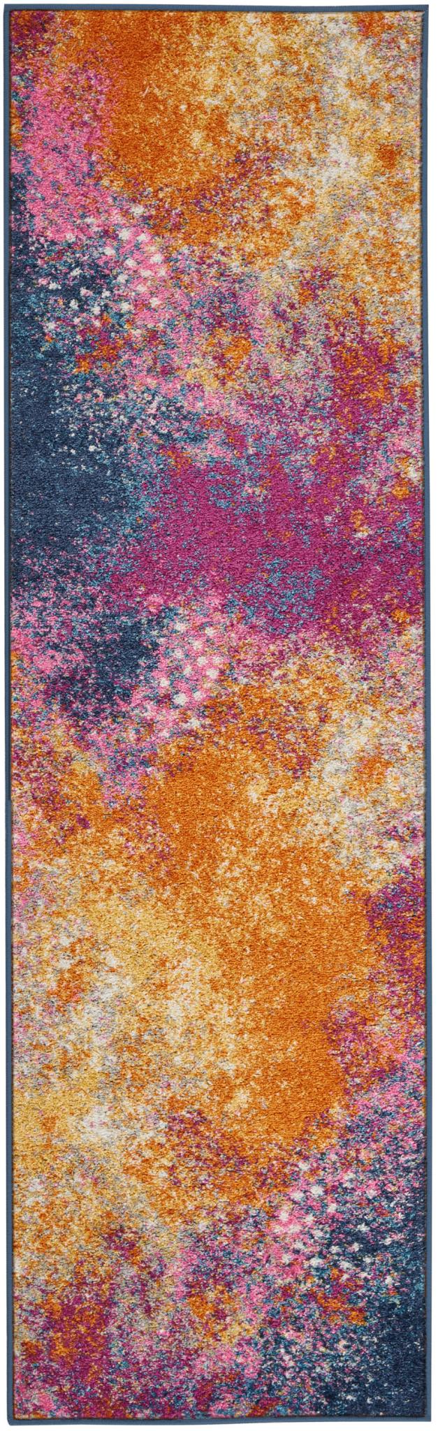 6' Blue And Orange Abstract Runner Rug