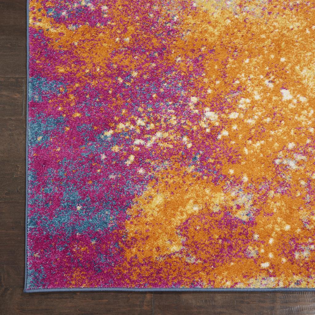 6' Blue And Orange Abstract Runner Rug