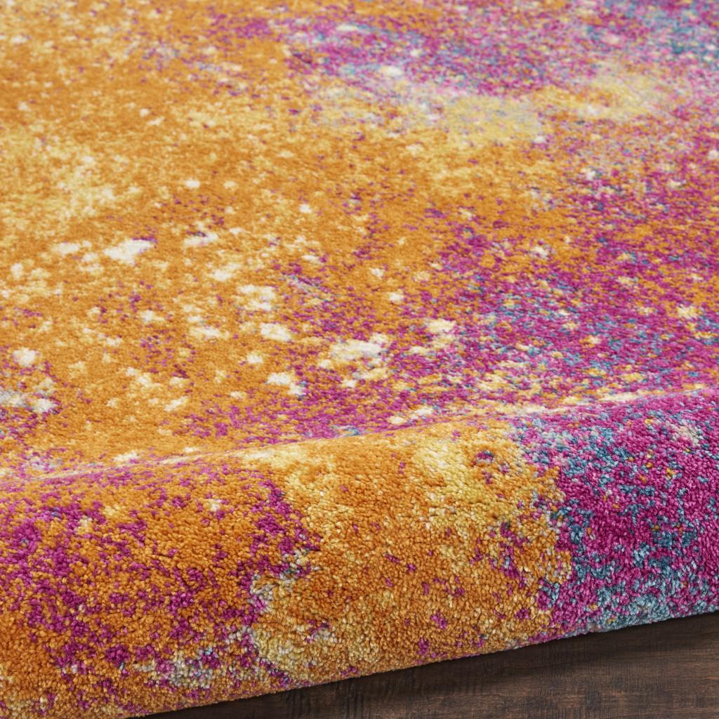 6' Blue And Orange Abstract Runner Rug
