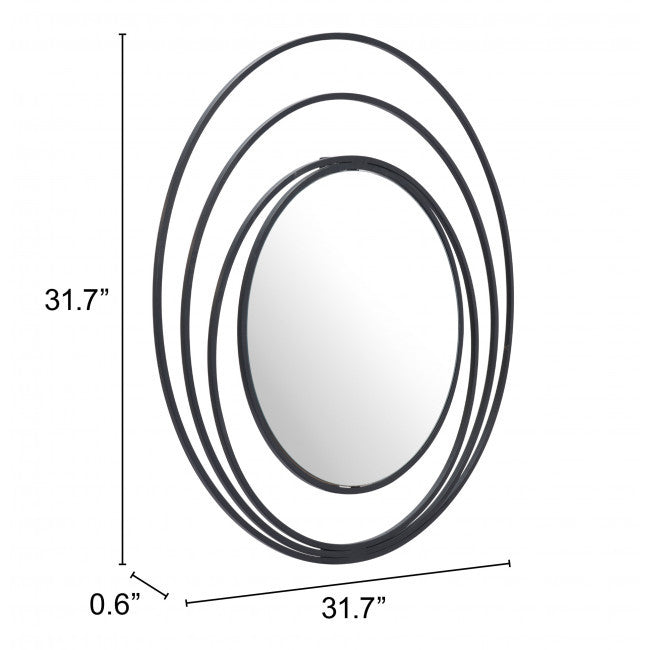 32" Black Concentric Circles Round Wall Mirror