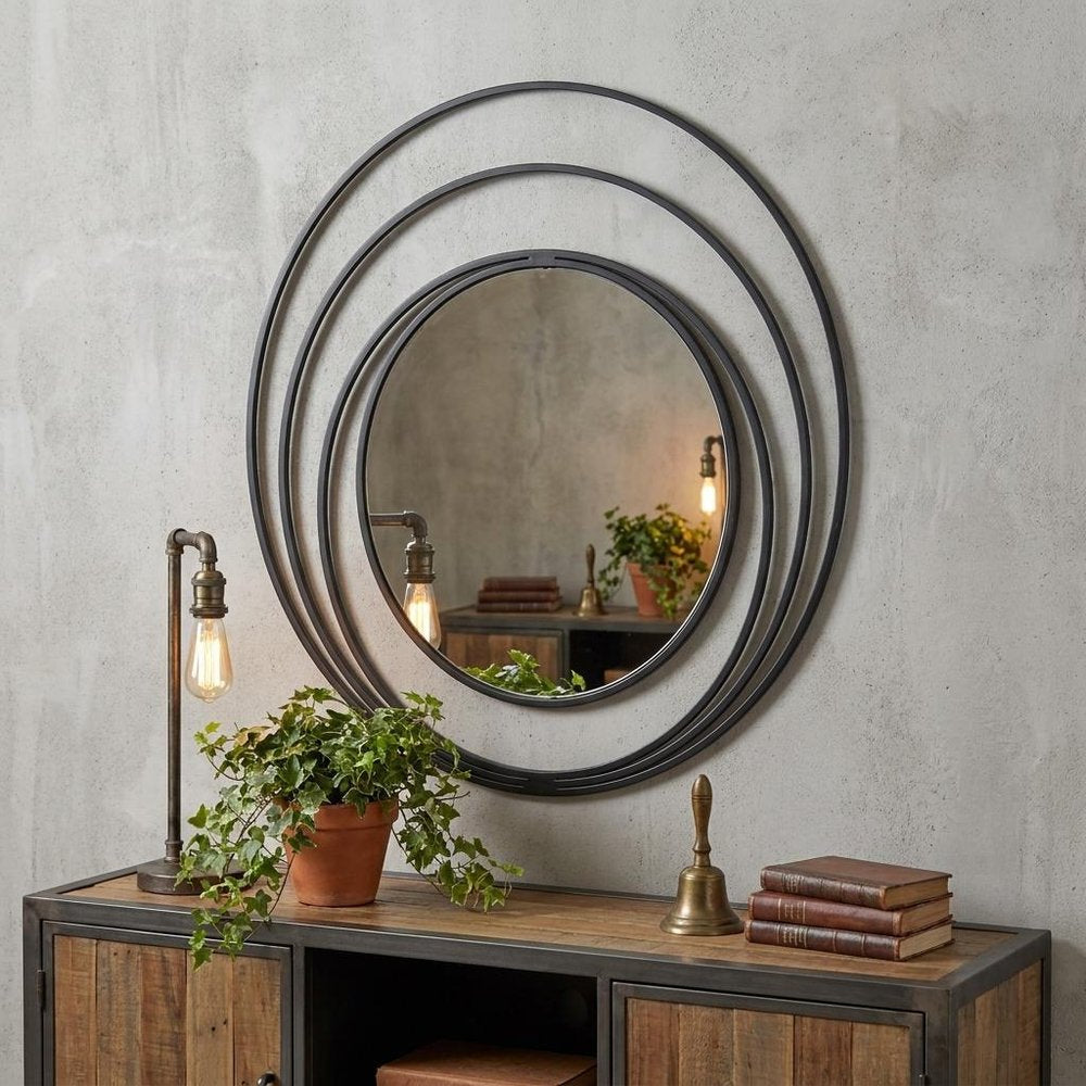 32" Black Oval Steel Framed Accent Mirror